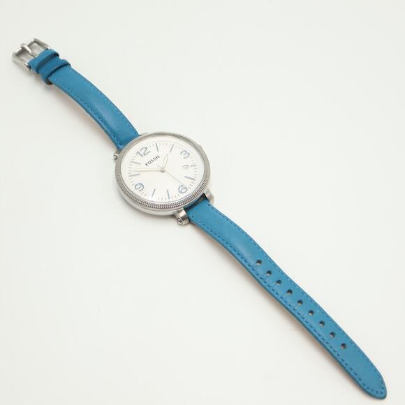 Fossil Heather Silver Tone Womens 42mm Watch Blue Leather ES3279 w New Battery - Picture 10 of 12